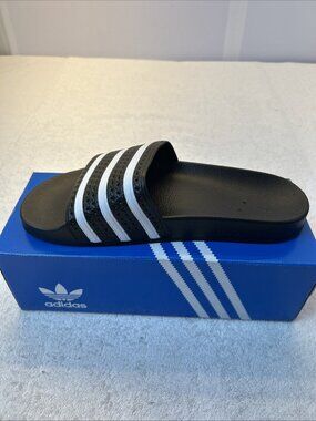 Adidas Adilette Comfort Slides Black White Logo Men 9 Women 10 New in Box